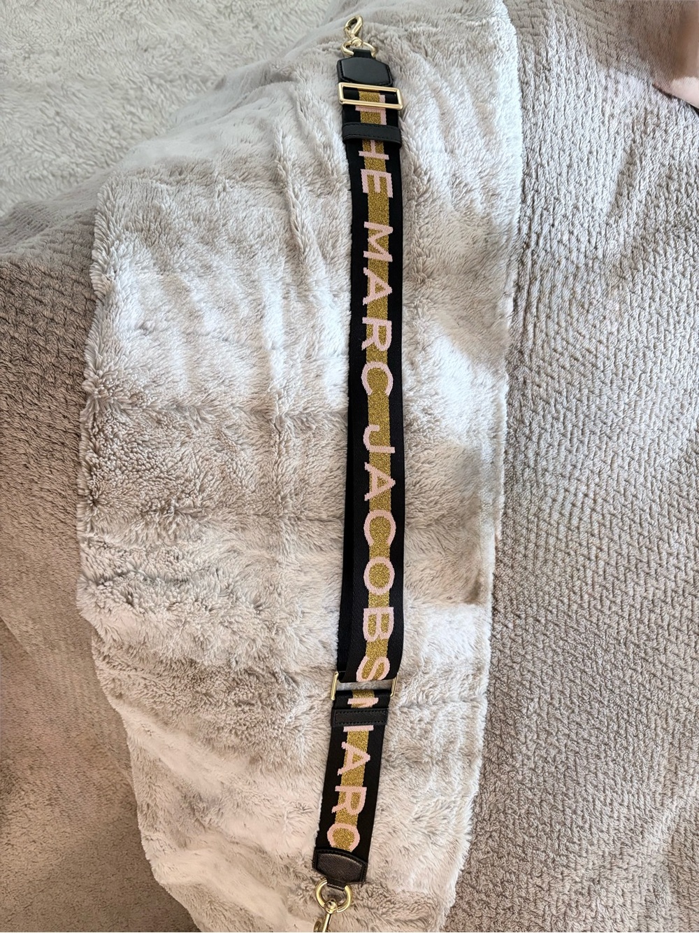 Marc Jacobs Black Strap with Gold Logo Webbing